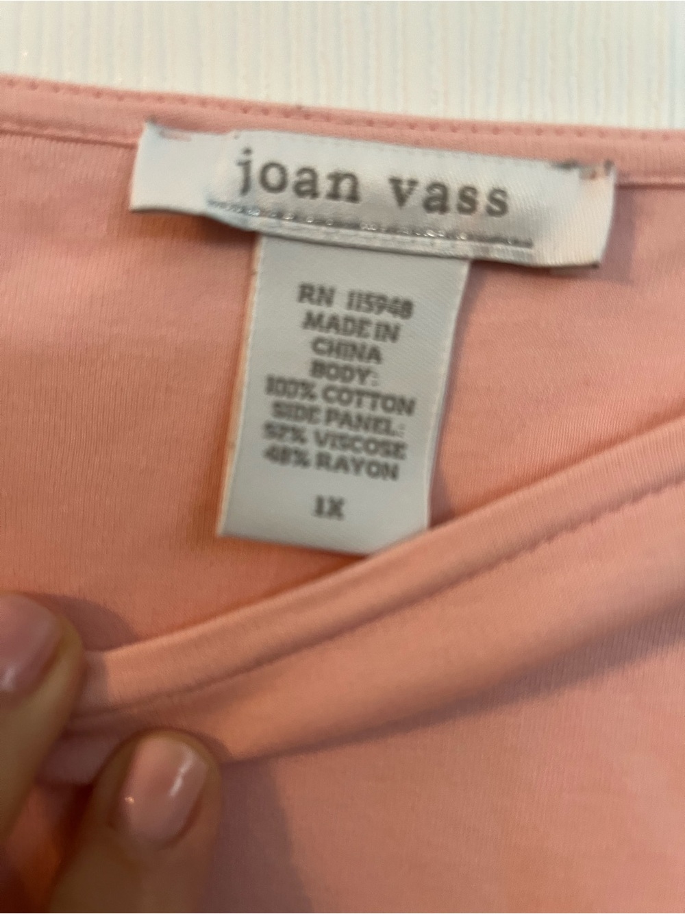 Joan Vass Women's Mixed Media - 3/4 Length Sleeve Top - Pink